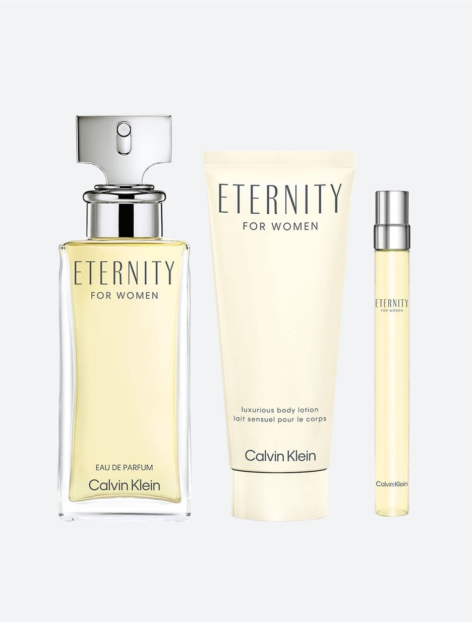 CALVIN KLEIN ETERNITY 3 PCS SET FOR WOMEN: 3.3 EAU DE PARFUM SPRAY + 6.7 BODY LOTION + 0.33 EAU DE PARFUM SPRAY